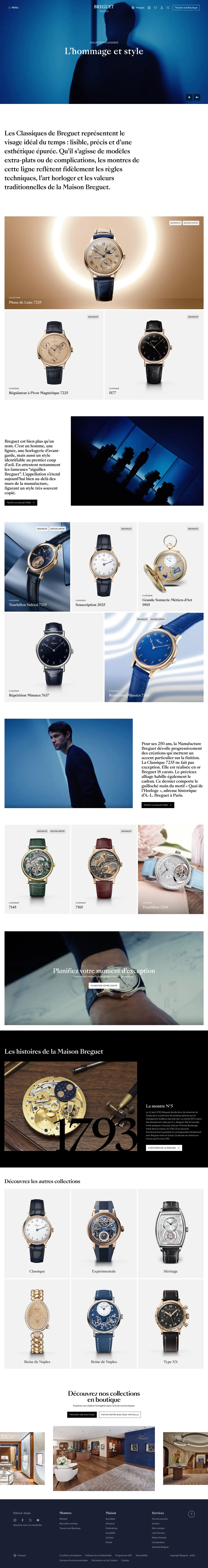 Hikari Blue redesign of the Breguet Classique collection page.