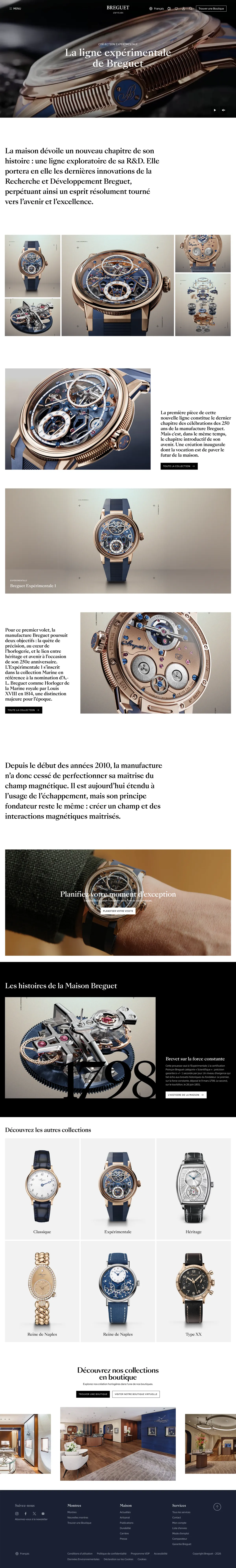 Hikari Blue redesign of a Breguet experimental collection page.