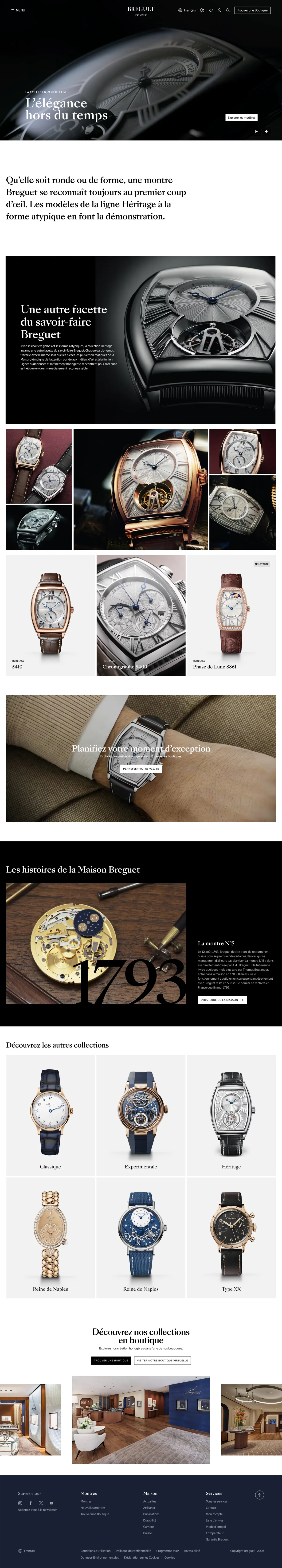 Hikari Blue redesign of the Breguet Heritage collection page.