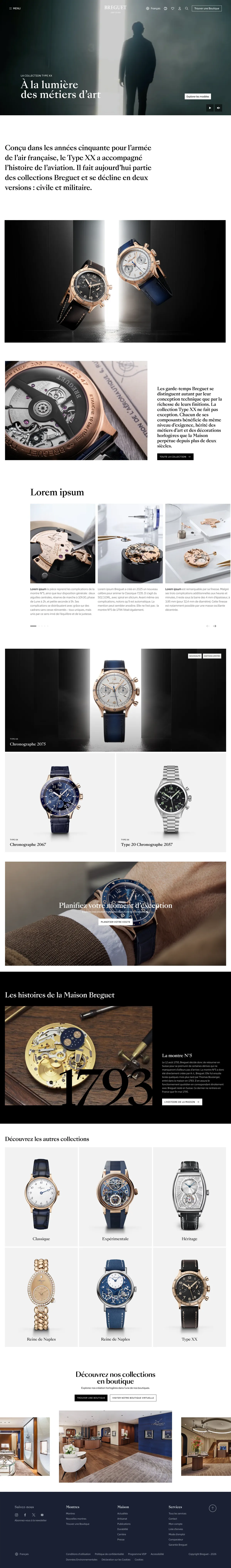 Hikari Blue redesign of the Breguet Type XX collection page.