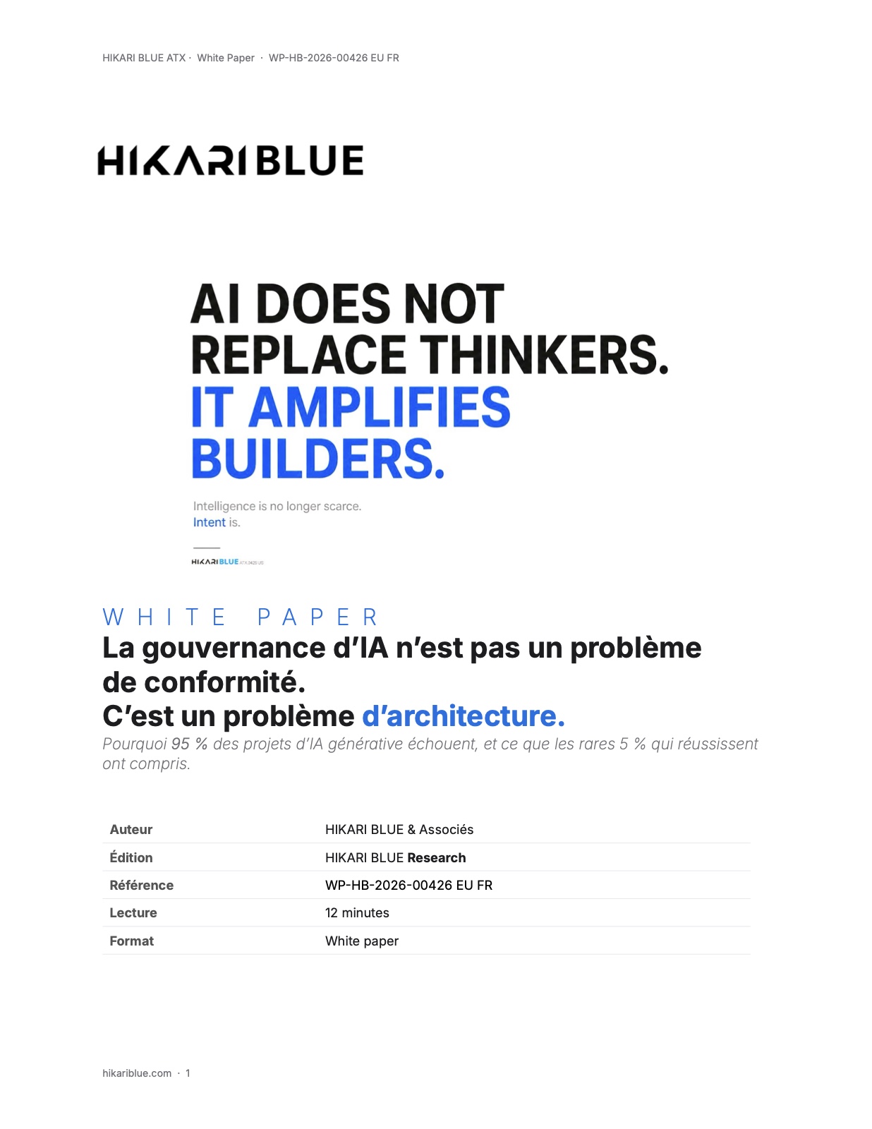 Page de couverture du white paper Hikari Blue WP-HB-2026-00426