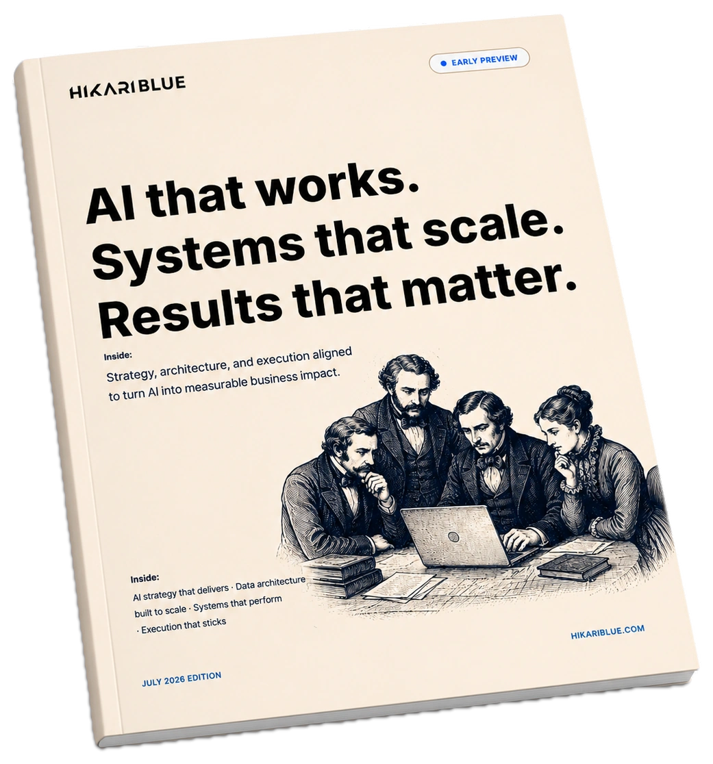The AI Operating Playbook 2026: a printed copy of the cream-covered playbook, photographed at an angle.